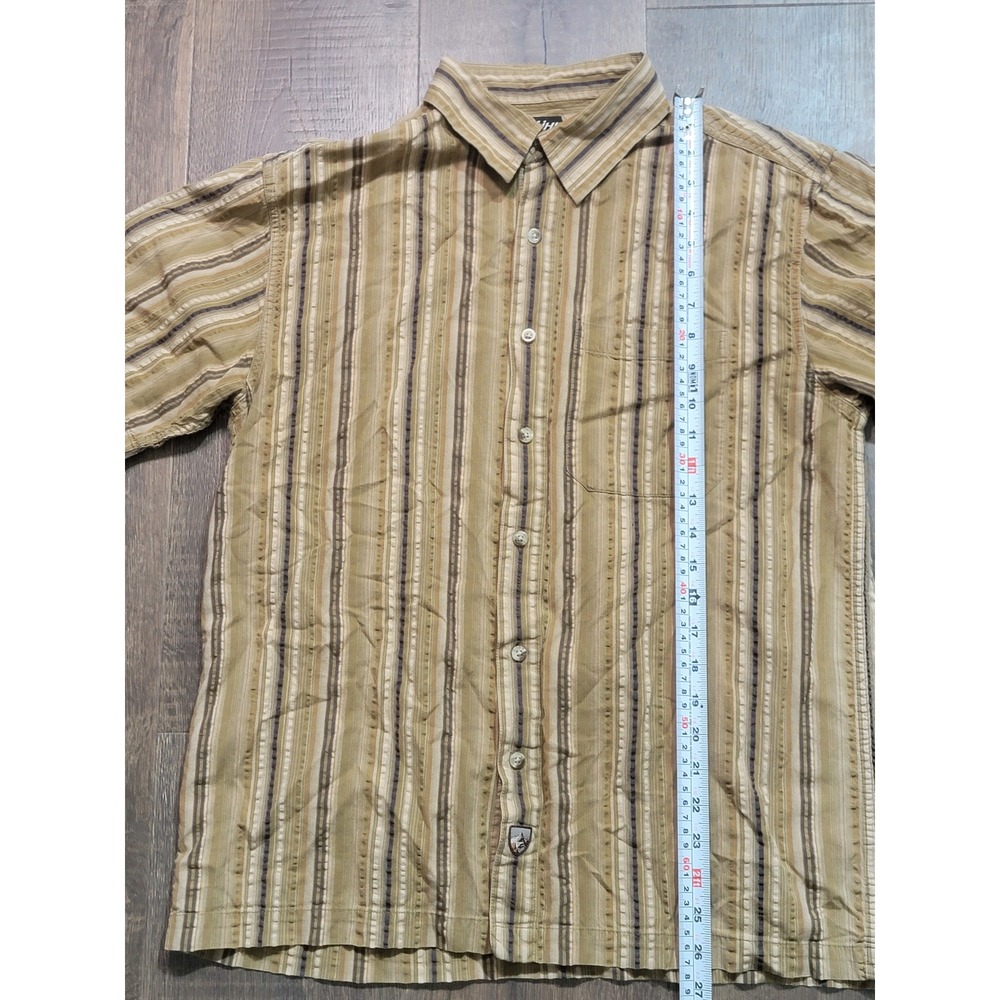 KUHL Mens Striped Short Sleeve Button Up Shirt Size Medium Tan‎ Brown Outdoor